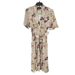 S L fashions vintage womens size 14 belted spring floral dress 80s short sleeve